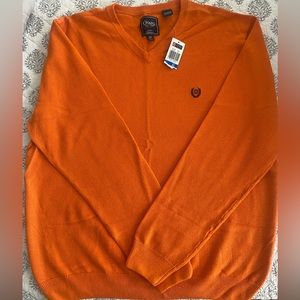 NWT Chaps Mens Cotton Cashmere Pullover V-neck Sweater XL - Orange